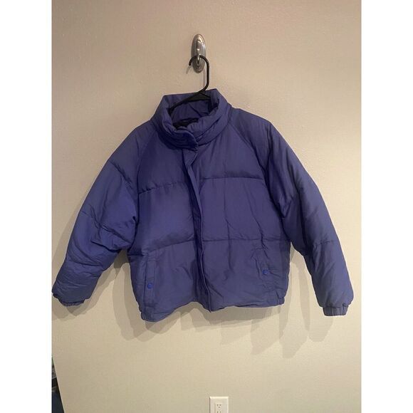 Eddie Bauer Womens Medium Goose Down Puffer Jacket Purple Vintage Short Cropped - Picture 1 of 10